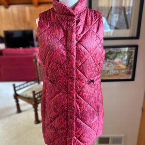LIZ CLAIBORNE Red Bordeaux Maroon Animal Print Sleeveless Quilted Puffer Coat–S